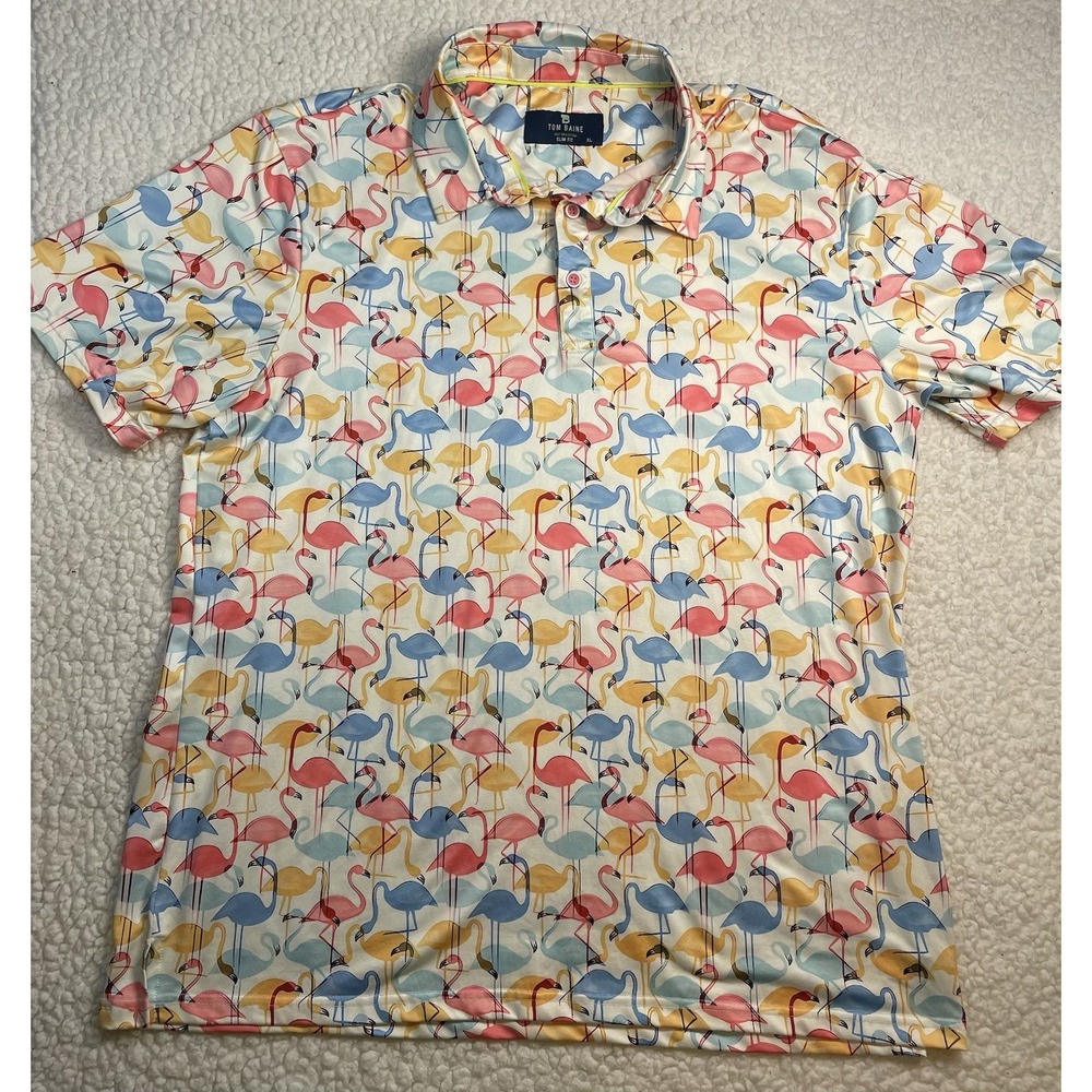 TOM BAINE MEN'S PERFORMANCE 4-WAY STRETCH GOLF FLAMINGOS Slim XL